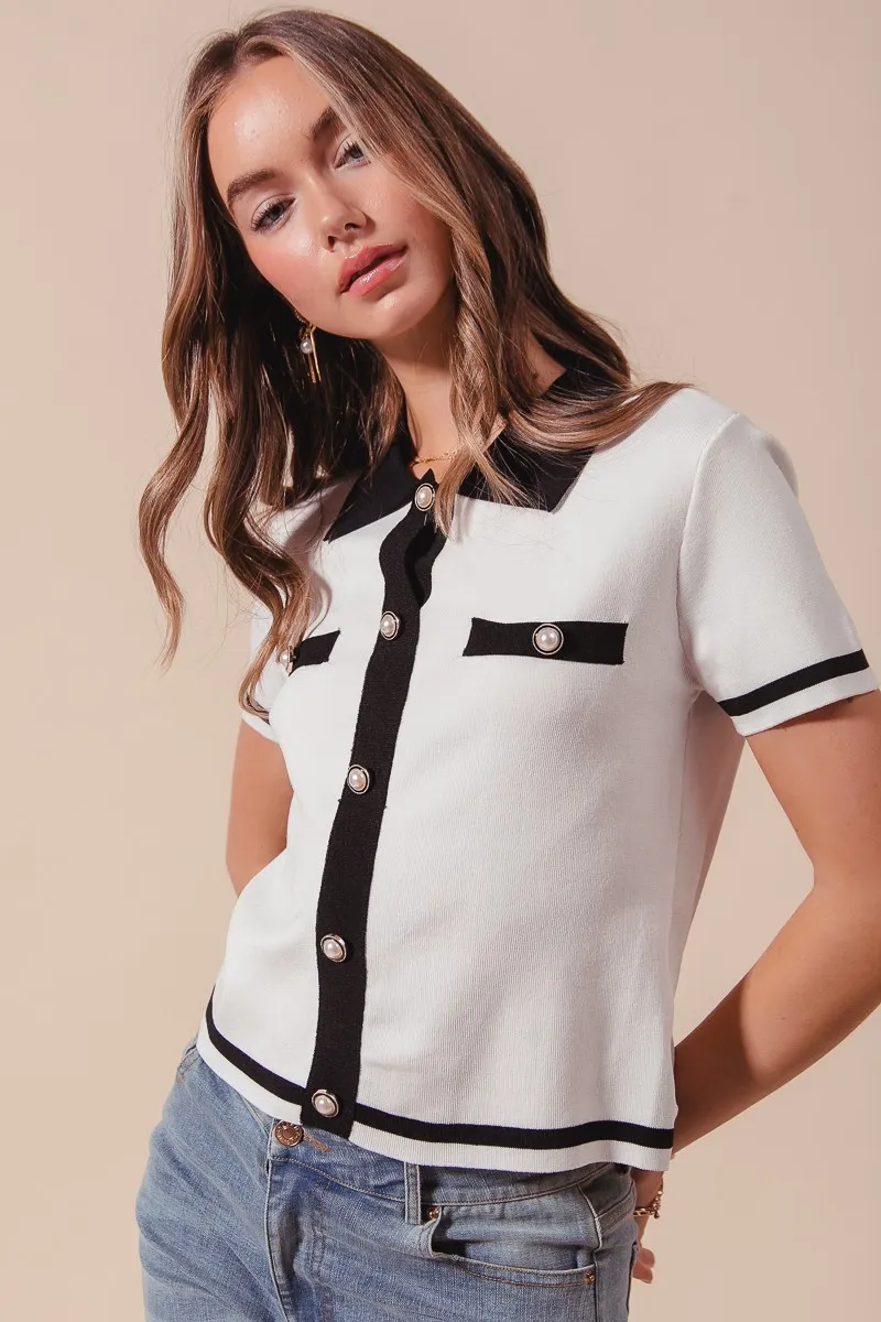 SO ME Button Down Knitted Sweater Shirt Top - Image 4