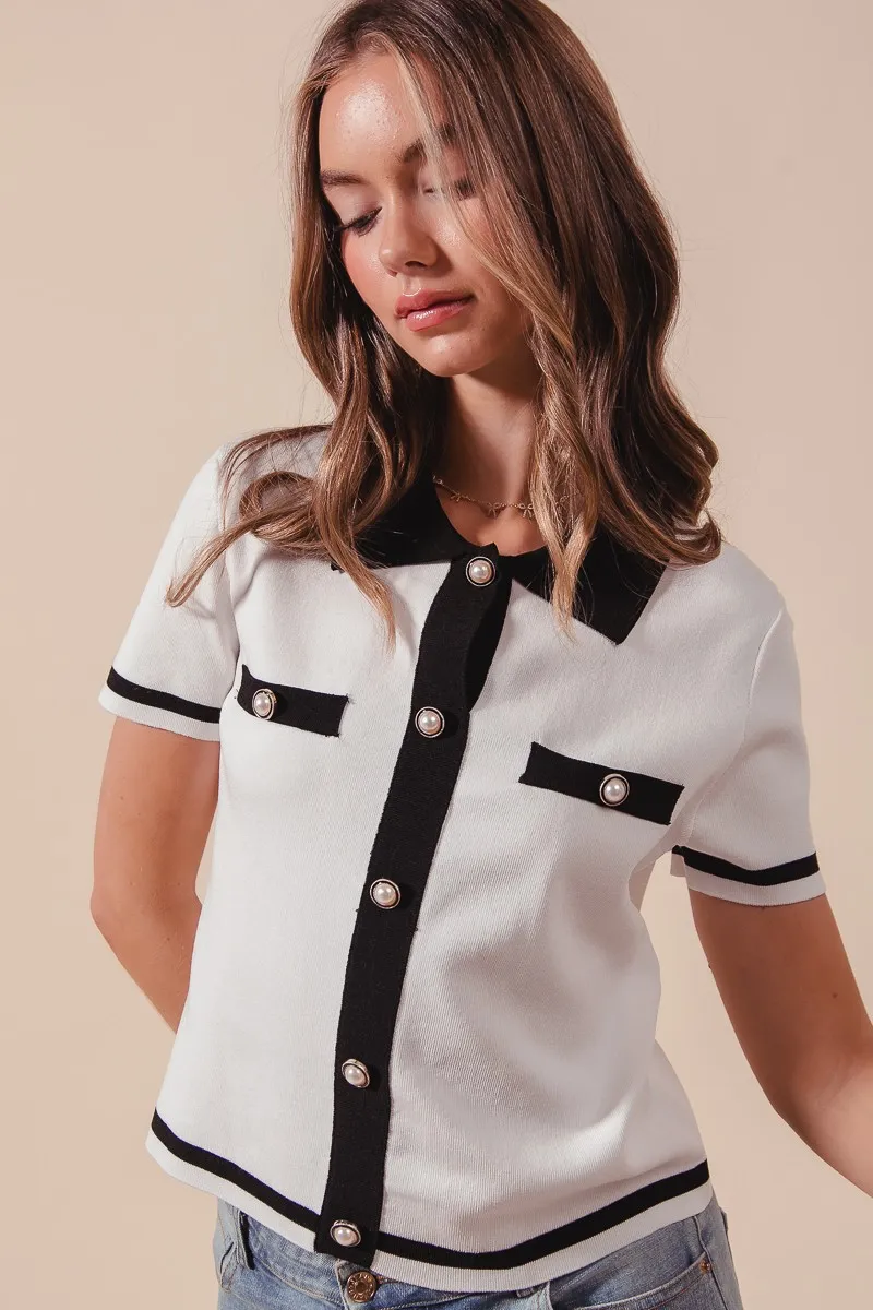 SO ME Button Down Knitted Sweater Shirt Top - Image 6