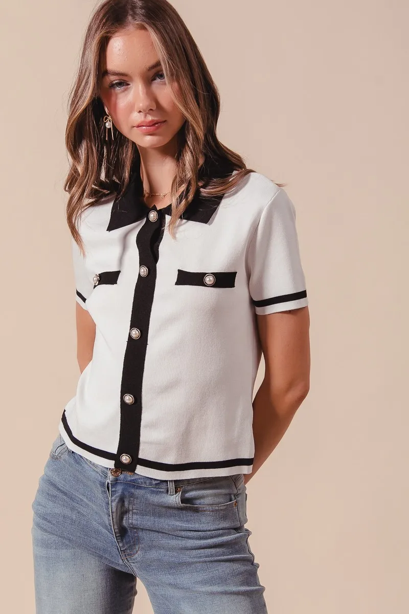 SO ME Button Down Knitted Sweater Shirt Top - Image 7