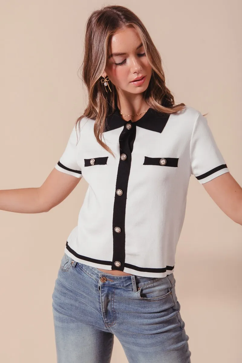 SO ME Button Down Knitted Sweater Shirt Top - Image 9