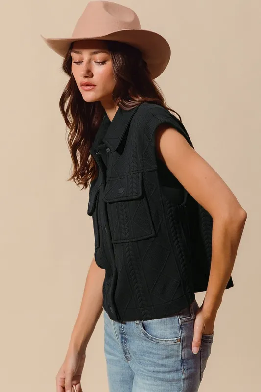 SO ME Cable Quilting Stitch Button Up Knit Vest - Image 2