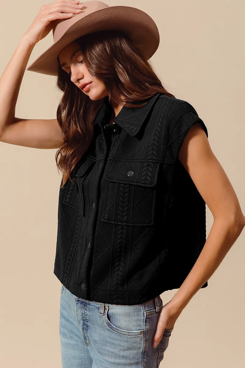 SO ME Cable Quilting Stitch Button Up Knit Vest - Image 3