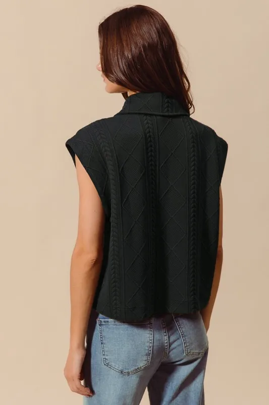 SO ME Cable Quilting Stitch Button Up Knit Vest - Image 4