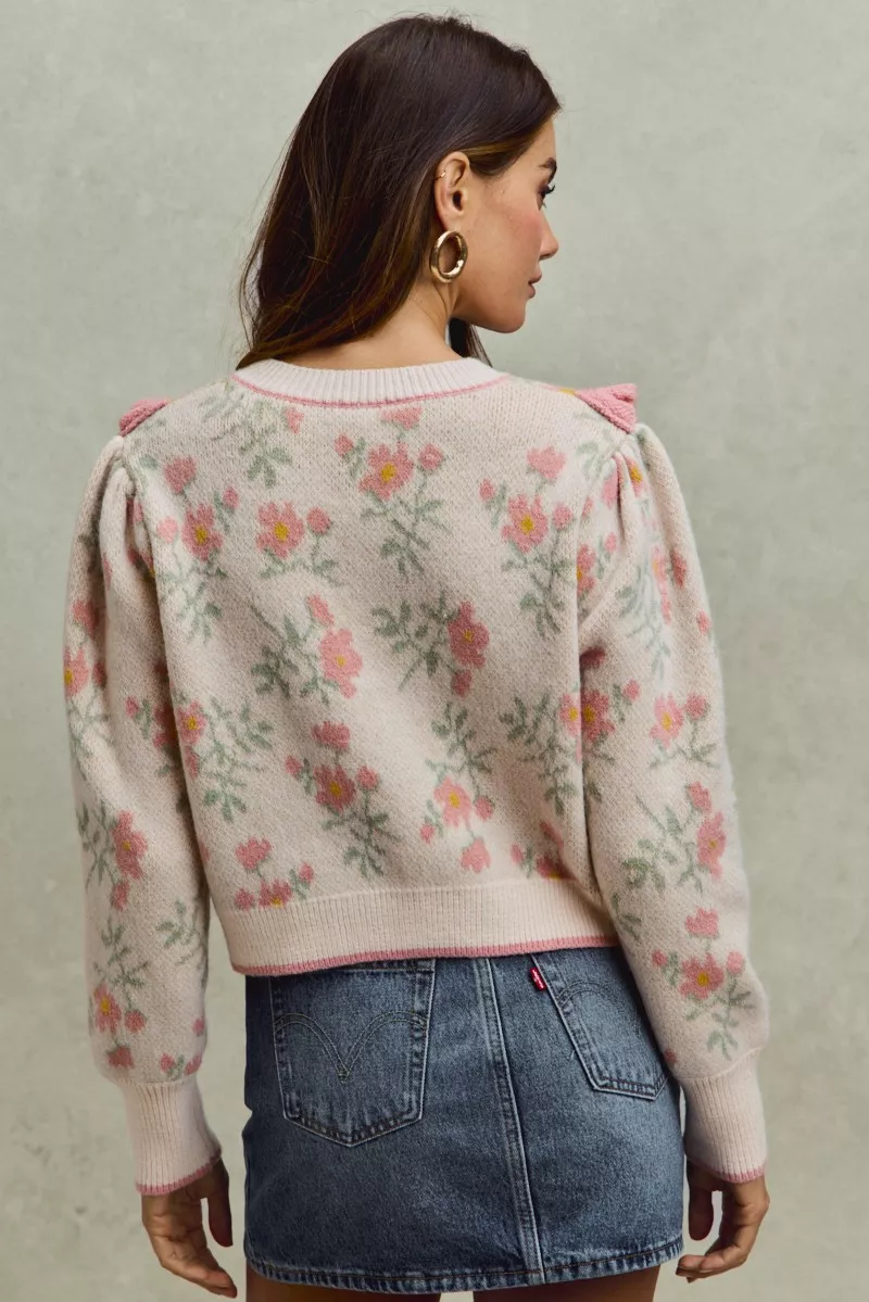 SO ME Flower With Ruffle Detailing Sweater Cardigan - Image 14