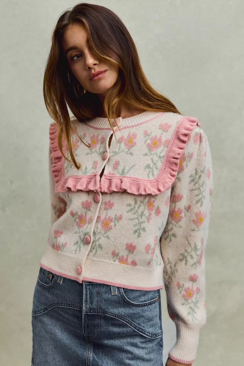 SO ME Flower With Ruffle Detailing Sweater Cardigan - Image 6