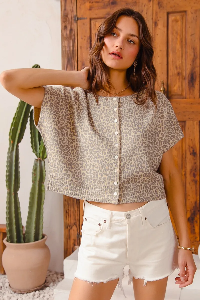 SO ME Leopard Print Button Front Sweater Cardigan - Image 2