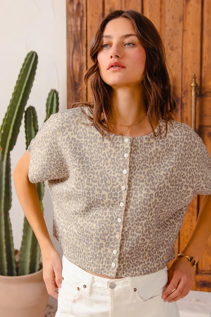 SO ME Leopard Print Button Front Sweater Cardigan - Image 3