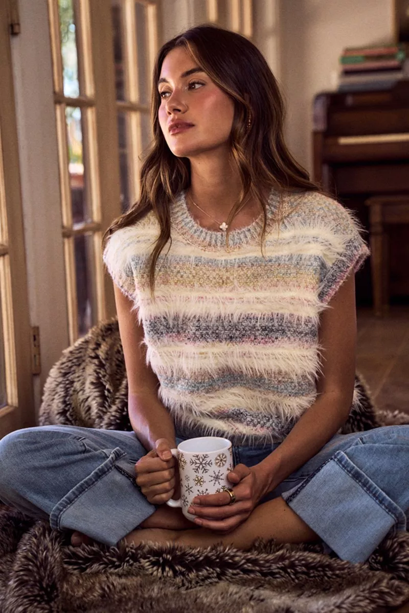 SO ME Soft Fuzzy Multi Color Stripe Cozy Sweater Top - Image 5