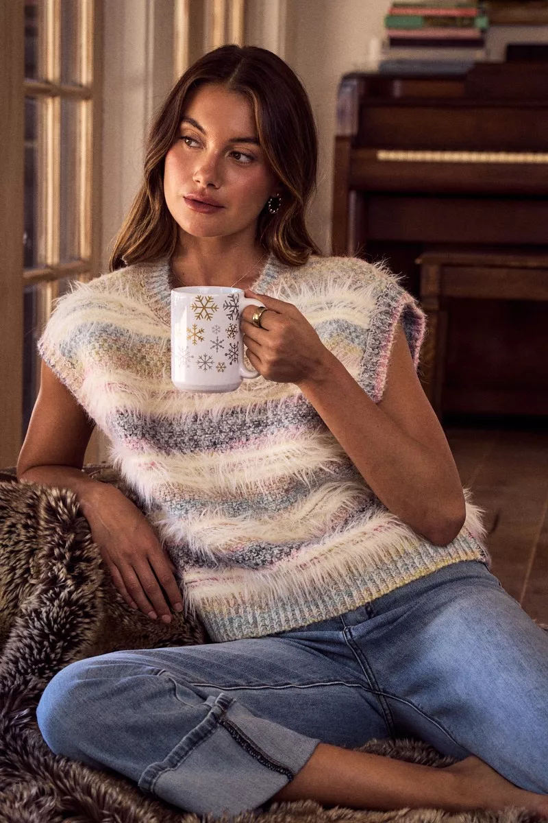 SO ME Soft Fuzzy Multi Color Stripe Cozy Sweater Top - Image 7