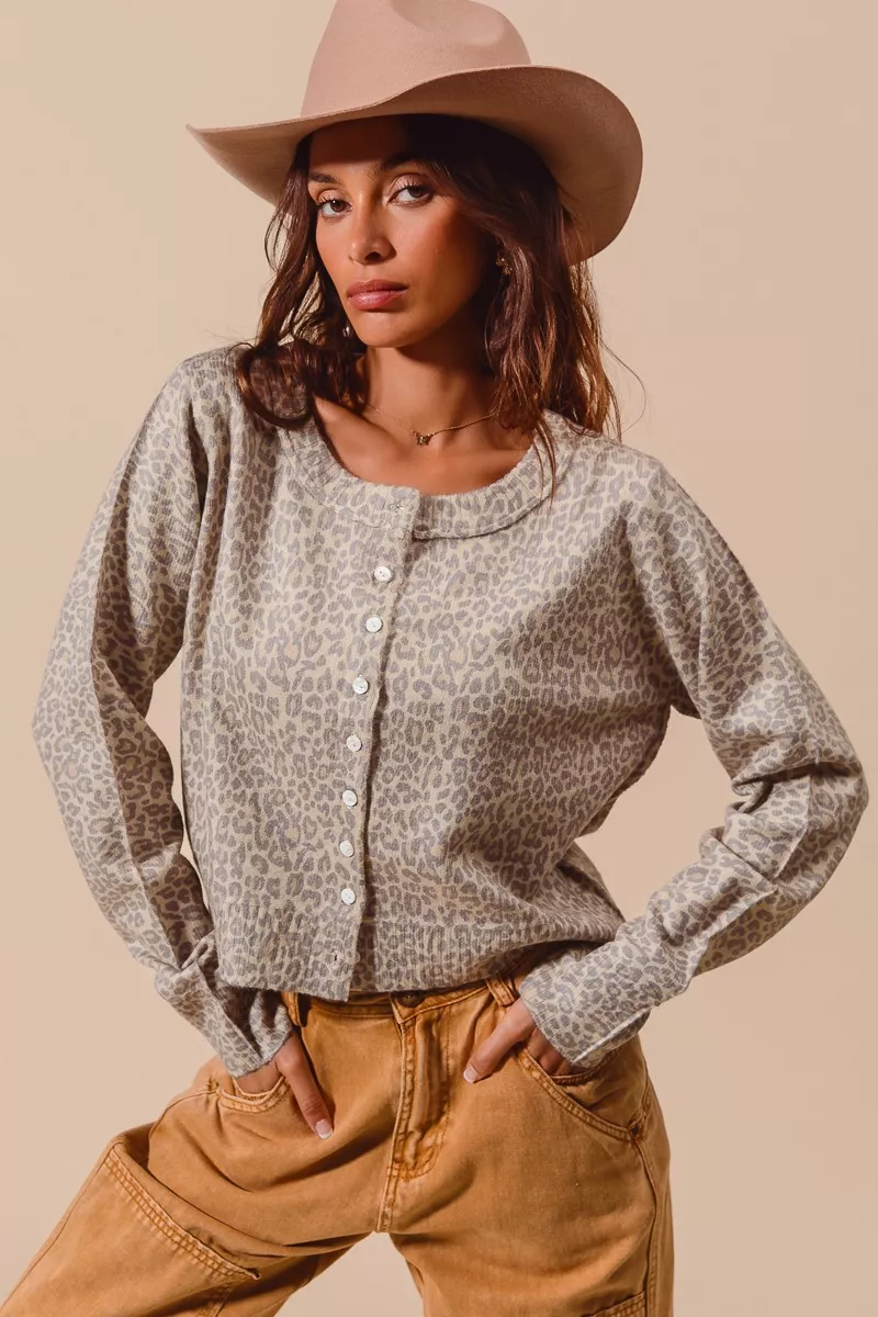 SO ME Two Tone Leopard Vintage Print Button Up Cardigan - Image 3