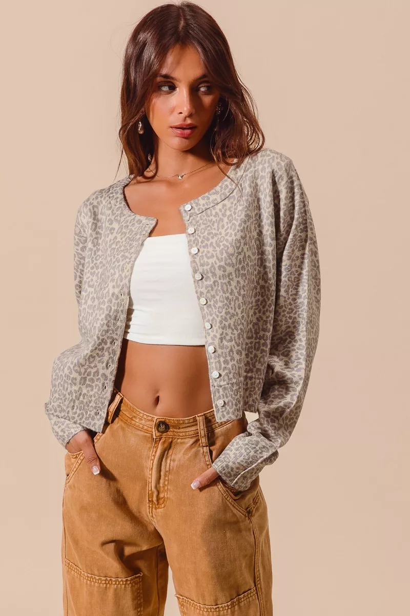 SO ME Two Tone Leopard Vintage Print Button Up Cardigan - Image 4
