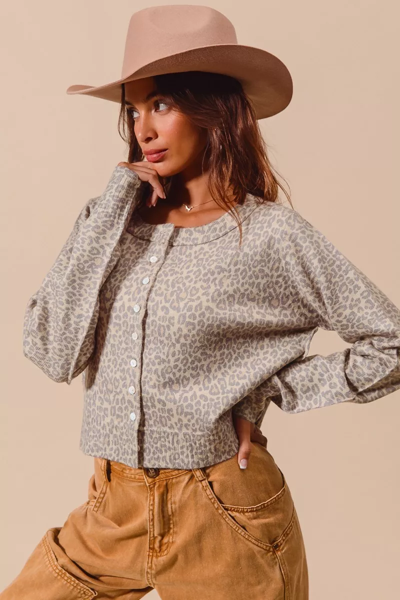 SO ME Two Tone Leopard Vintage Print Button Up Cardigan - Image 5