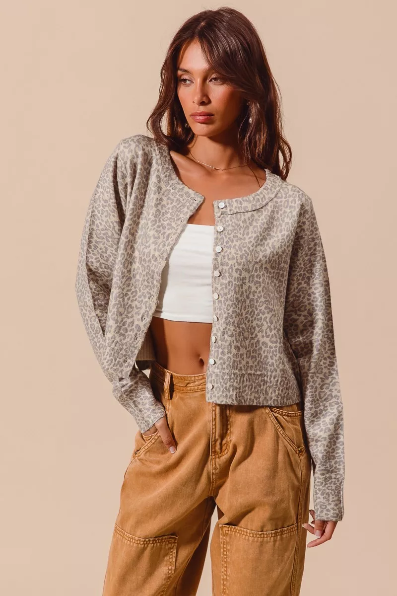 SO ME Two Tone Leopard Vintage Print Button Up Cardigan - Image 6