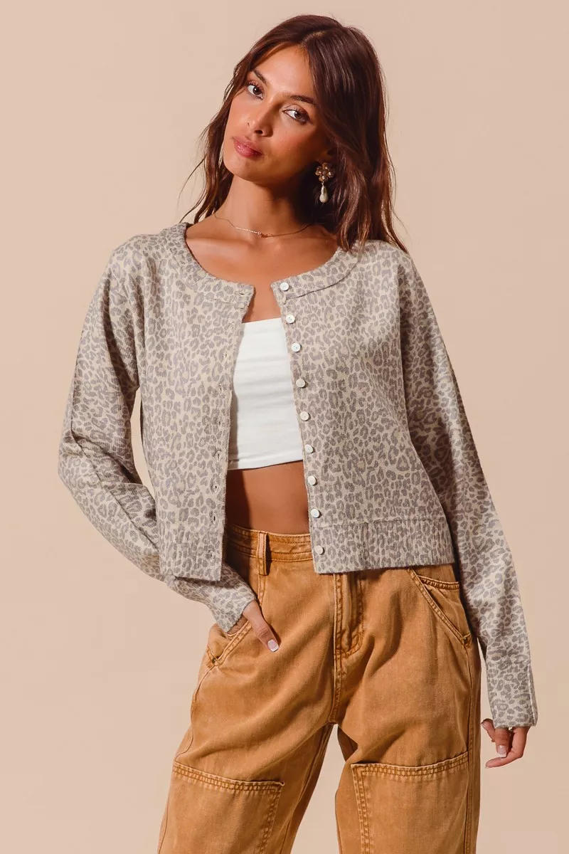 SO ME Two Tone Leopard Vintage Print Button Up Cardigan - Image 8