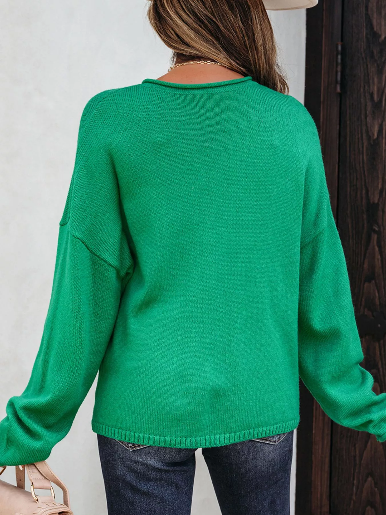 Solid Color Knit Button Drop Shoulder Sweater Cardigan - Image 2