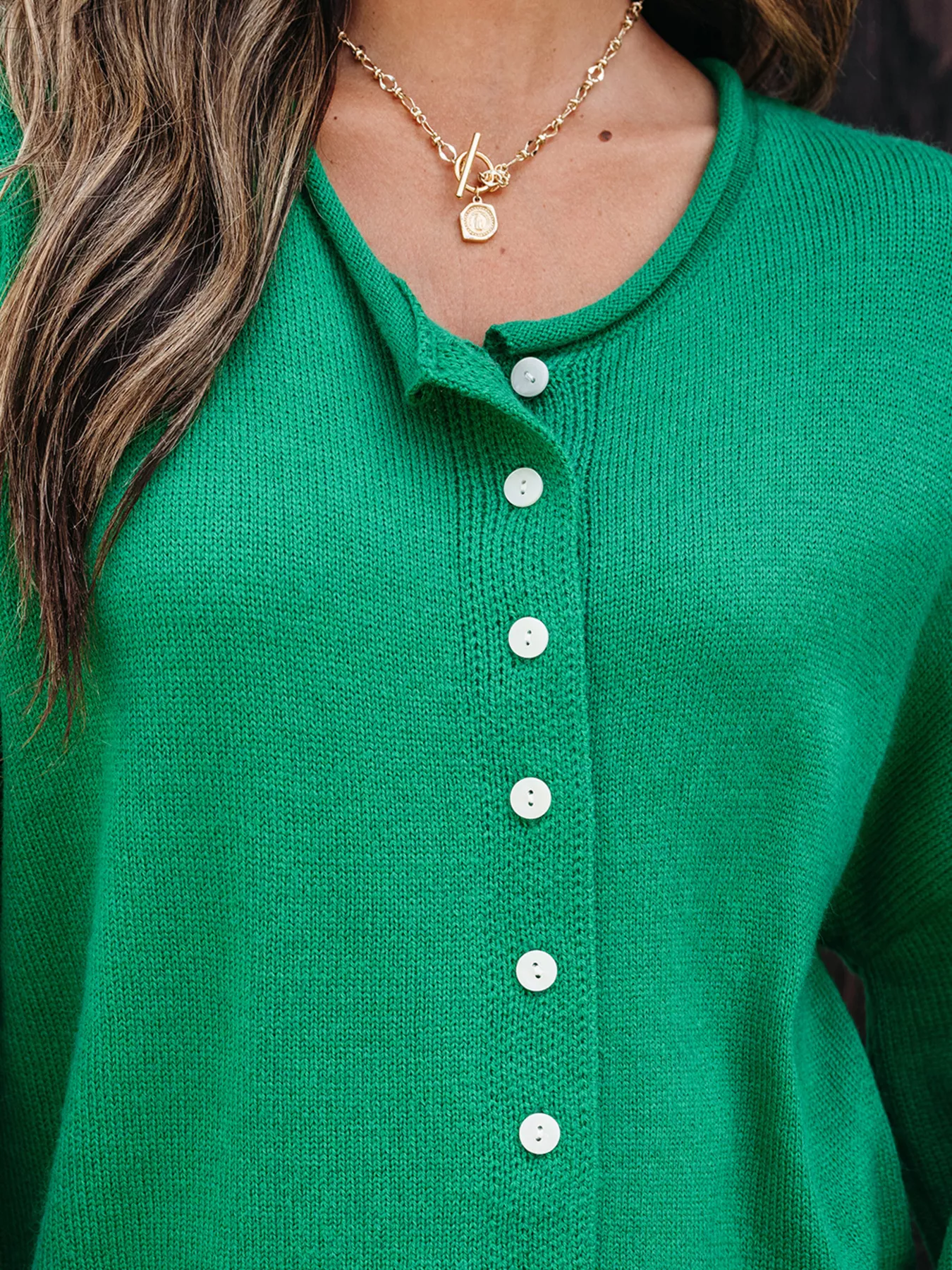 Solid Color Knit Button Drop Shoulder Sweater Cardigan - Image 5