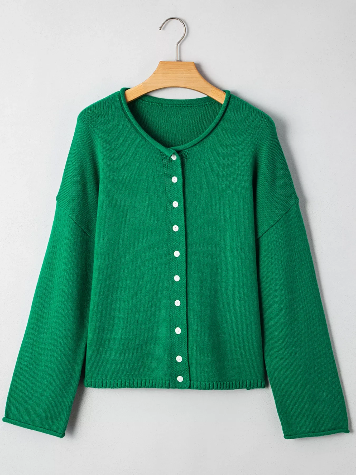 Solid Color Knit Button Drop Shoulder Sweater Cardigan - Image 6