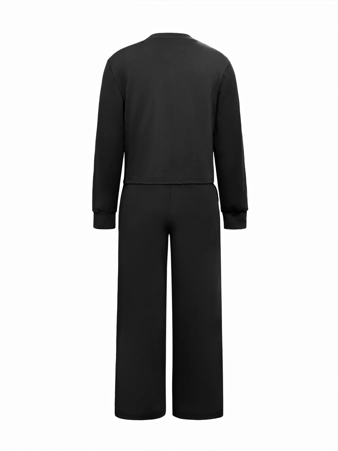 Solid Color Long Sleeve Top & Wide Leg Pants Set - Image 5