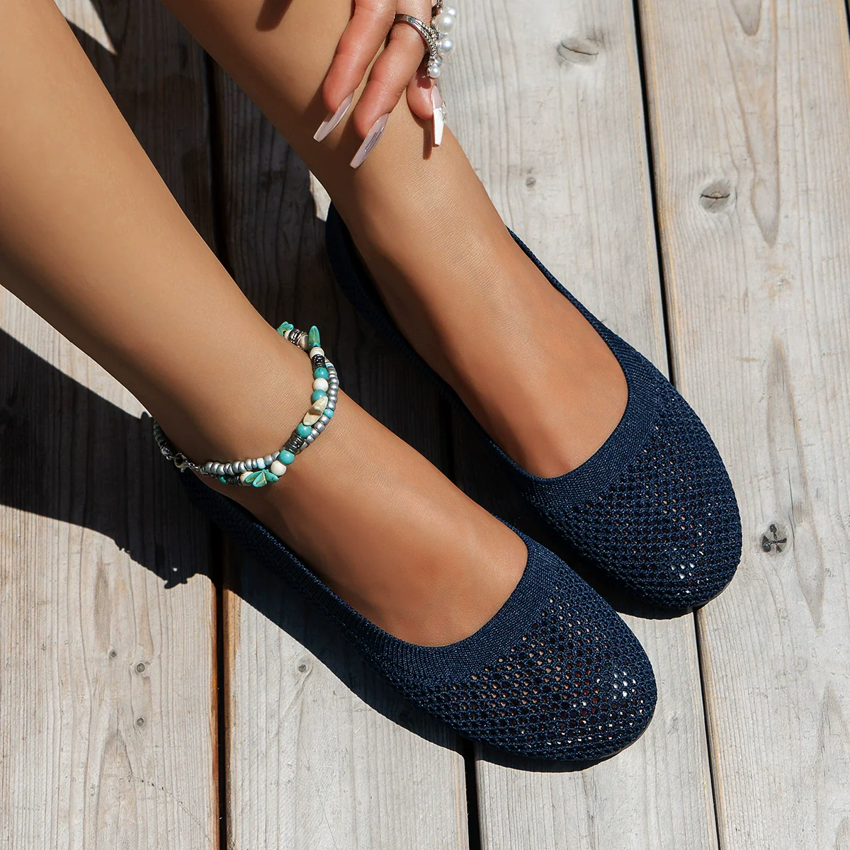Solid Color Mesh Flat Slip-Ons - Image 10