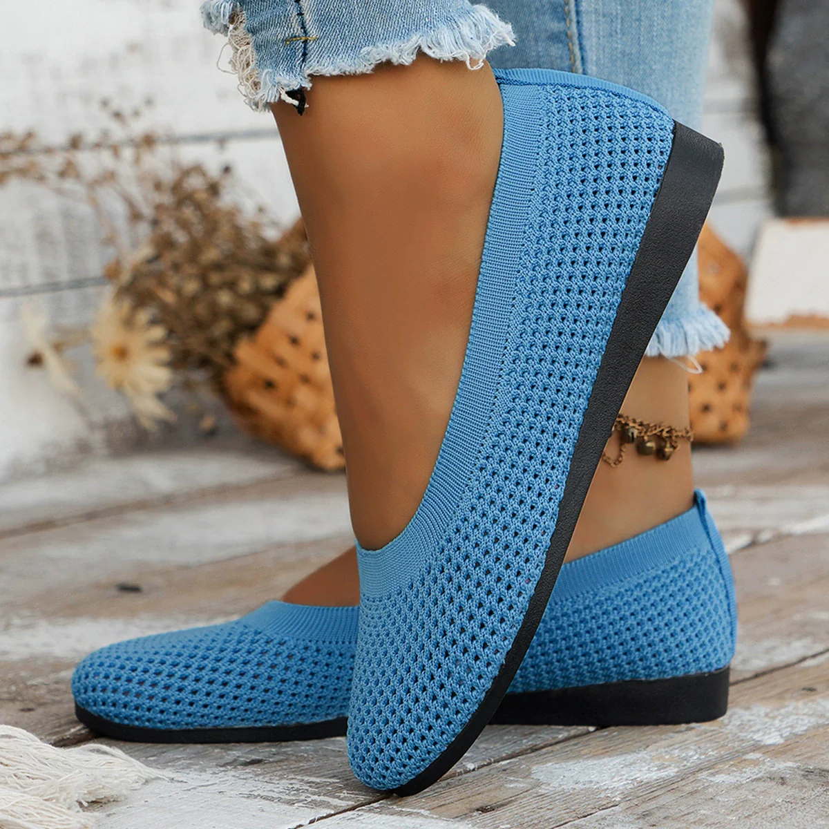 Solid Color Mesh Flat Slip-Ons - Image 2