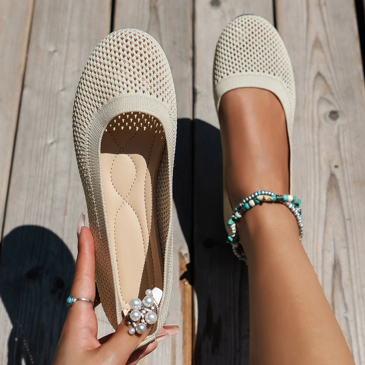 Solid Color Mesh Flat Slip-Ons - Image 21