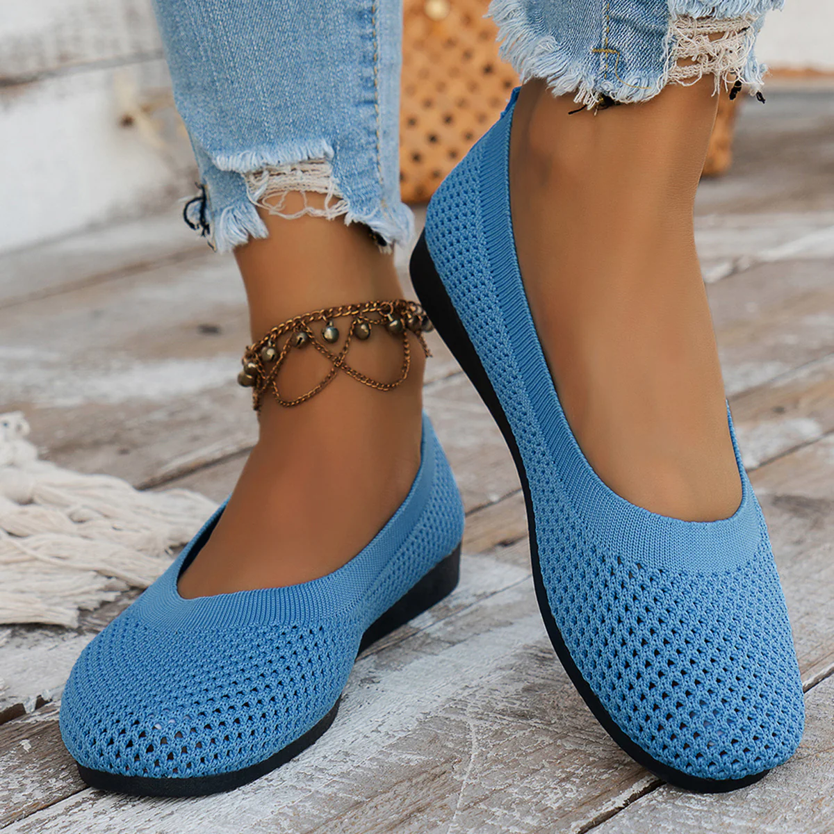 Solid Color Mesh Flat Slip-Ons - Image 23