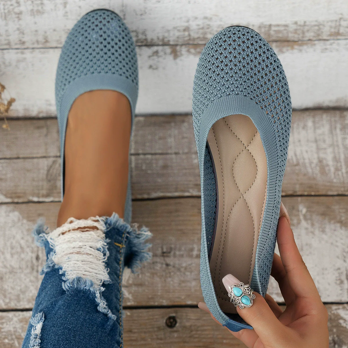 Solid Color Mesh Flat Slip-Ons - Image 4