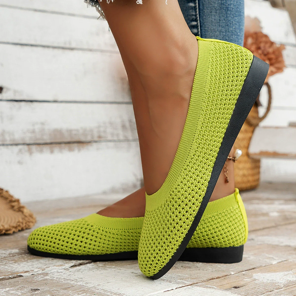 Solid Color Mesh Flat Slip-Ons - Image 5