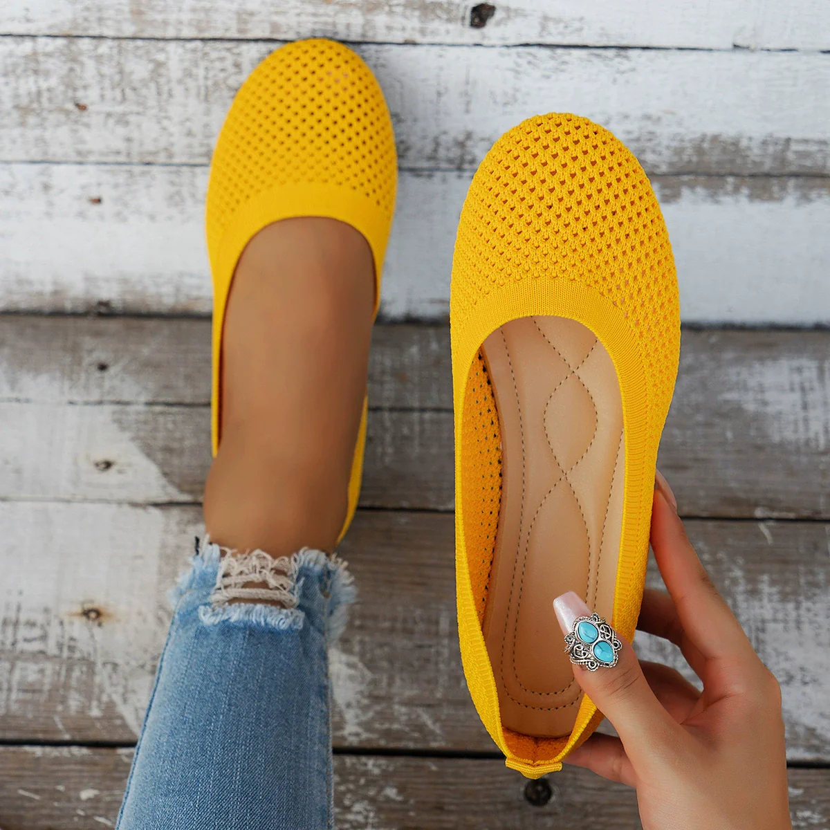 Solid Color Mesh Flat Slip-Ons - Image 7