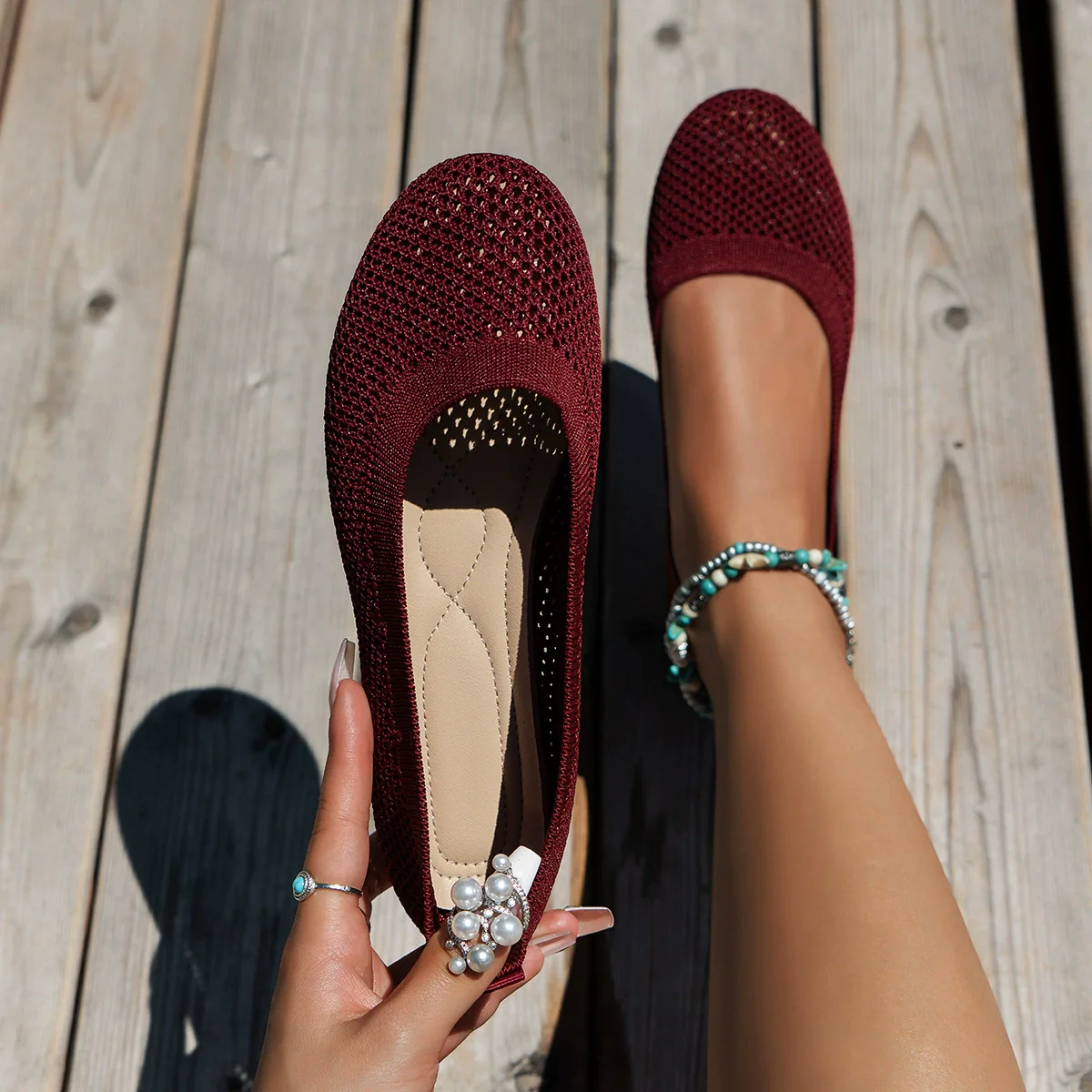 Solid Color Mesh Flat Slip-Ons - Image 8