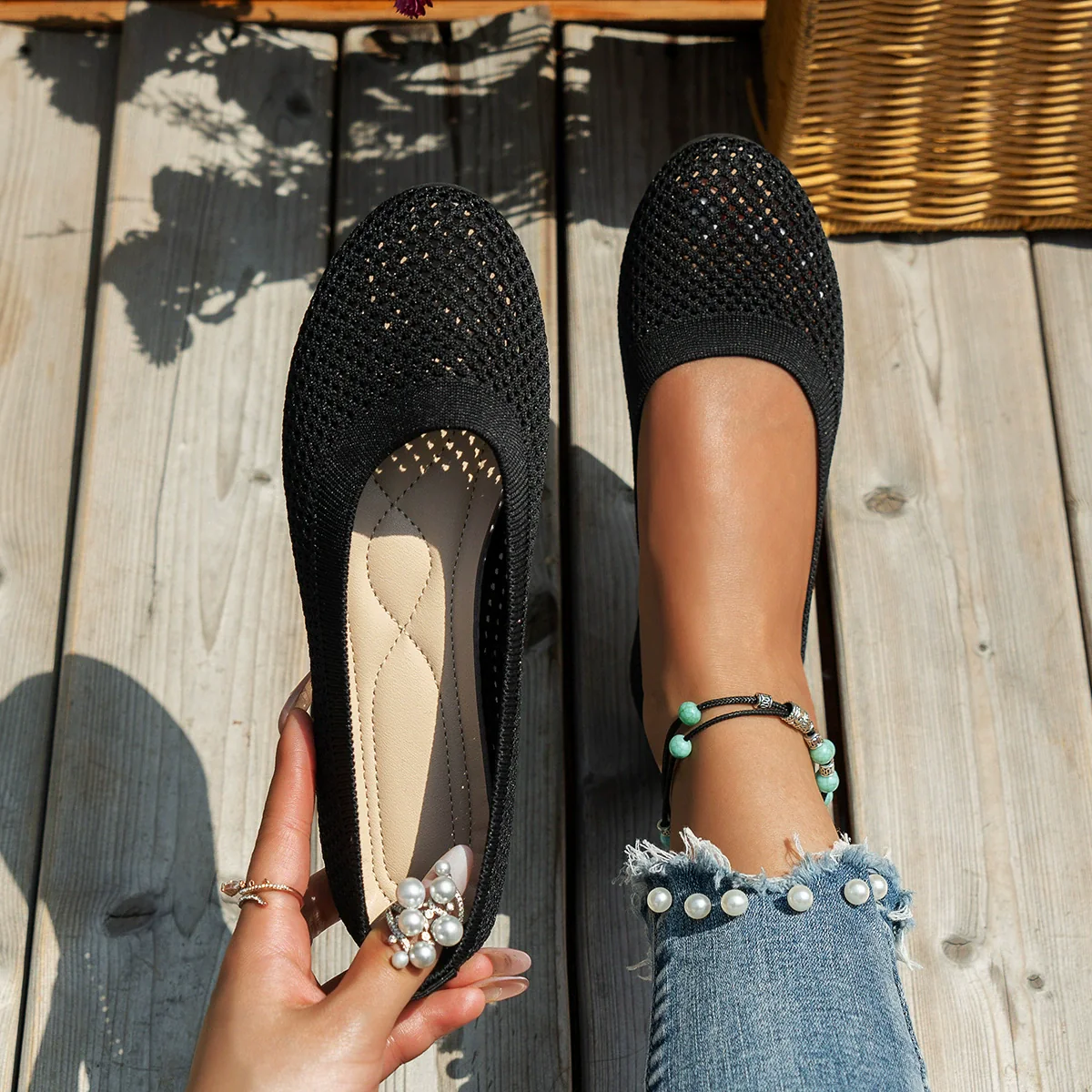 Solid Color Mesh Flat Slip-Ons - Image 9