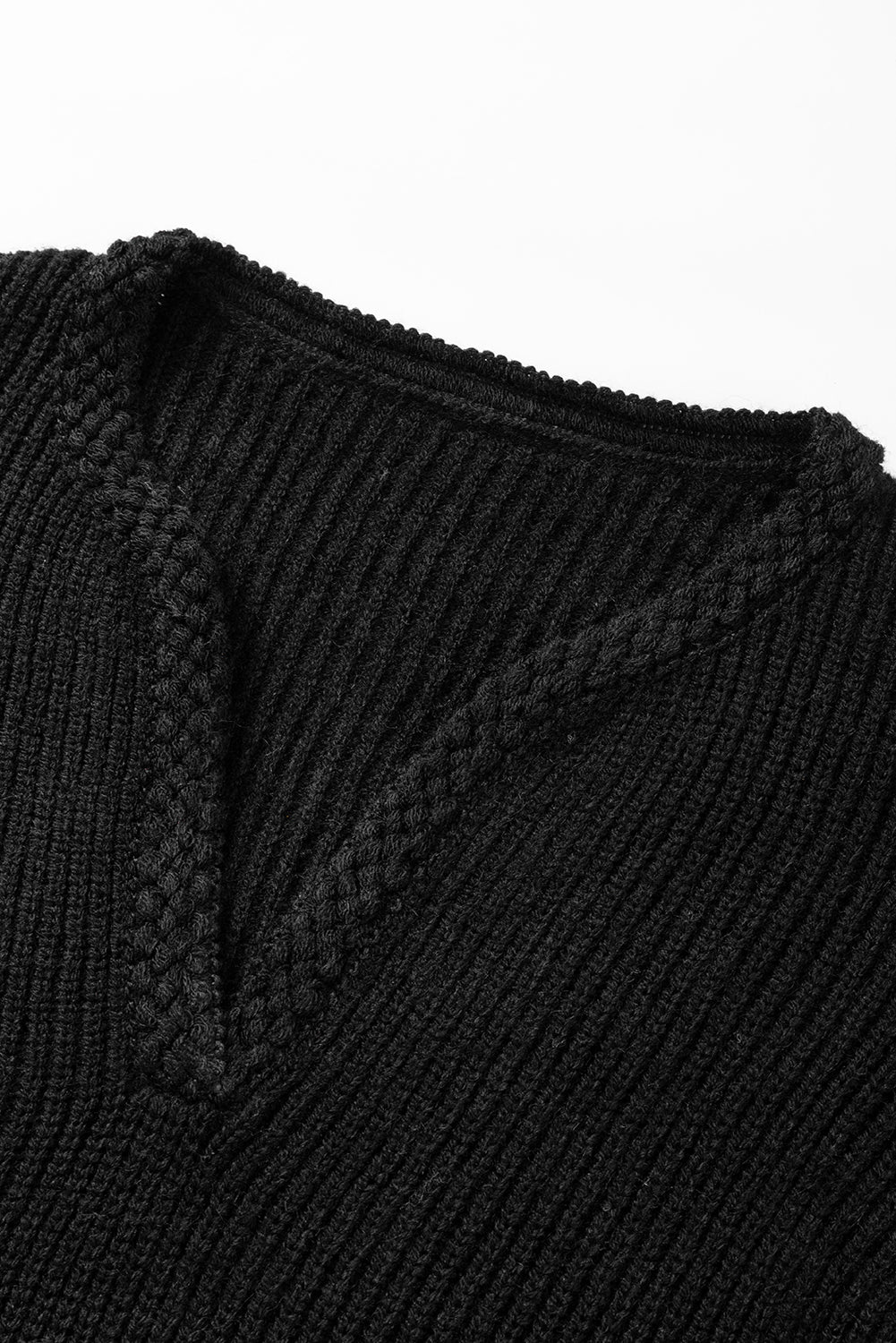 Solid Color Notched Long Sleeve Sweater - Image 6