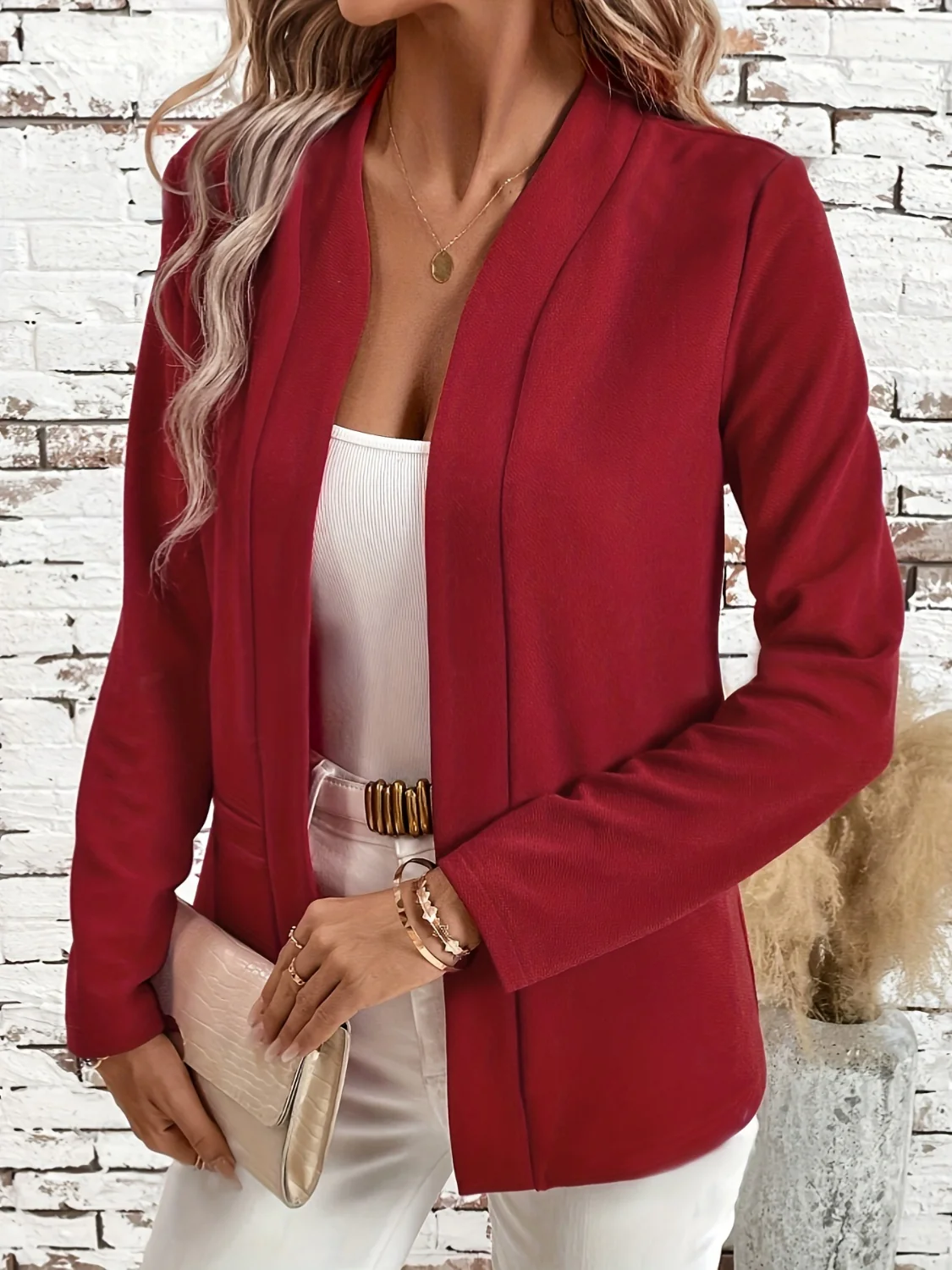 Solid Color Open Front Long Sleeve Cardigan - Image 4