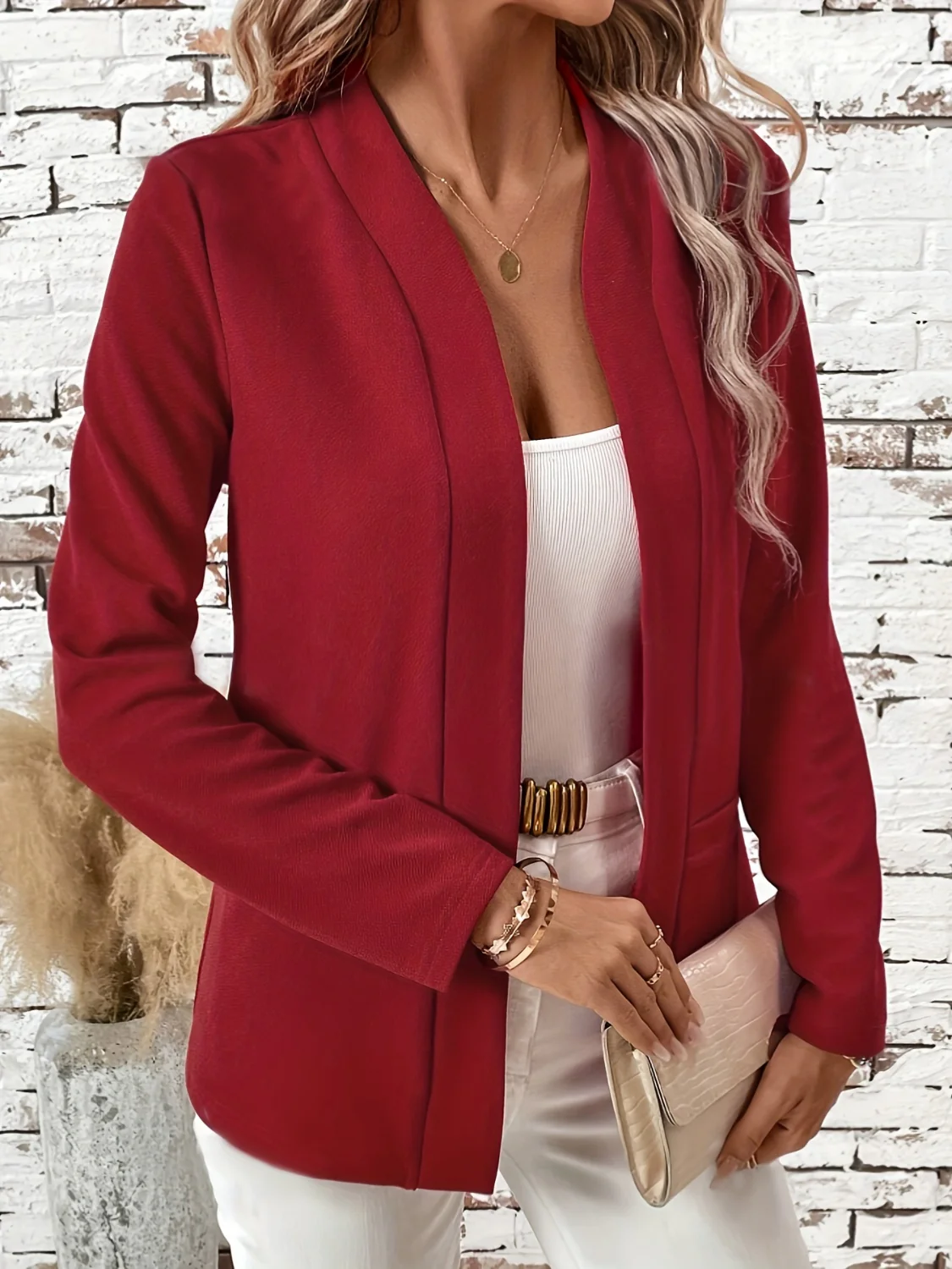 Solid Color Open Front Long Sleeve Cardigan - Image 5