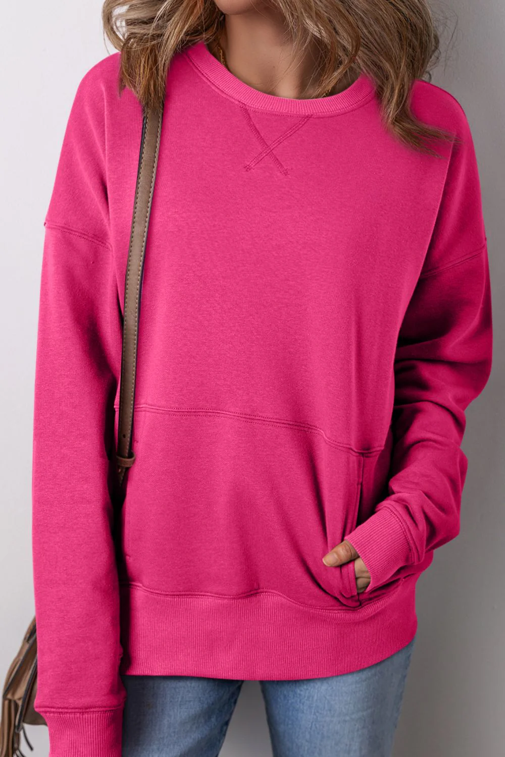 Solid Color Round Neck Long Sleeve Sweatshirt - Image 10