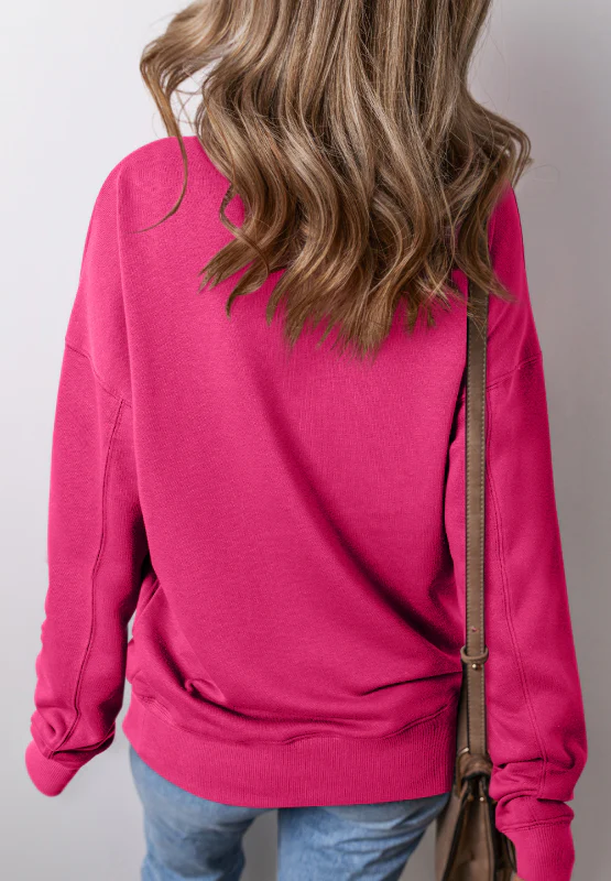 Solid Color Round Neck Long Sleeve Sweatshirt - Image 12