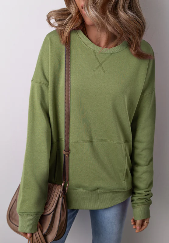 Solid Color Round Neck Long Sleeve Sweatshirt - Image 2