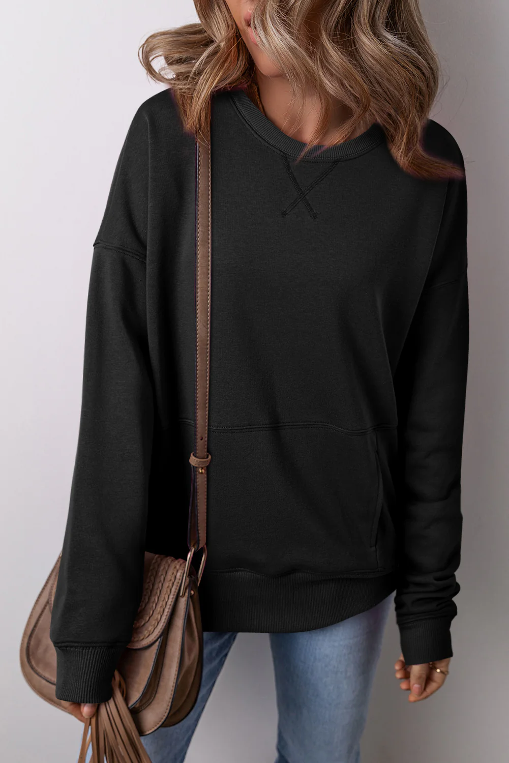 Solid Color Round Neck Long Sleeve Sweatshirt - Image 20