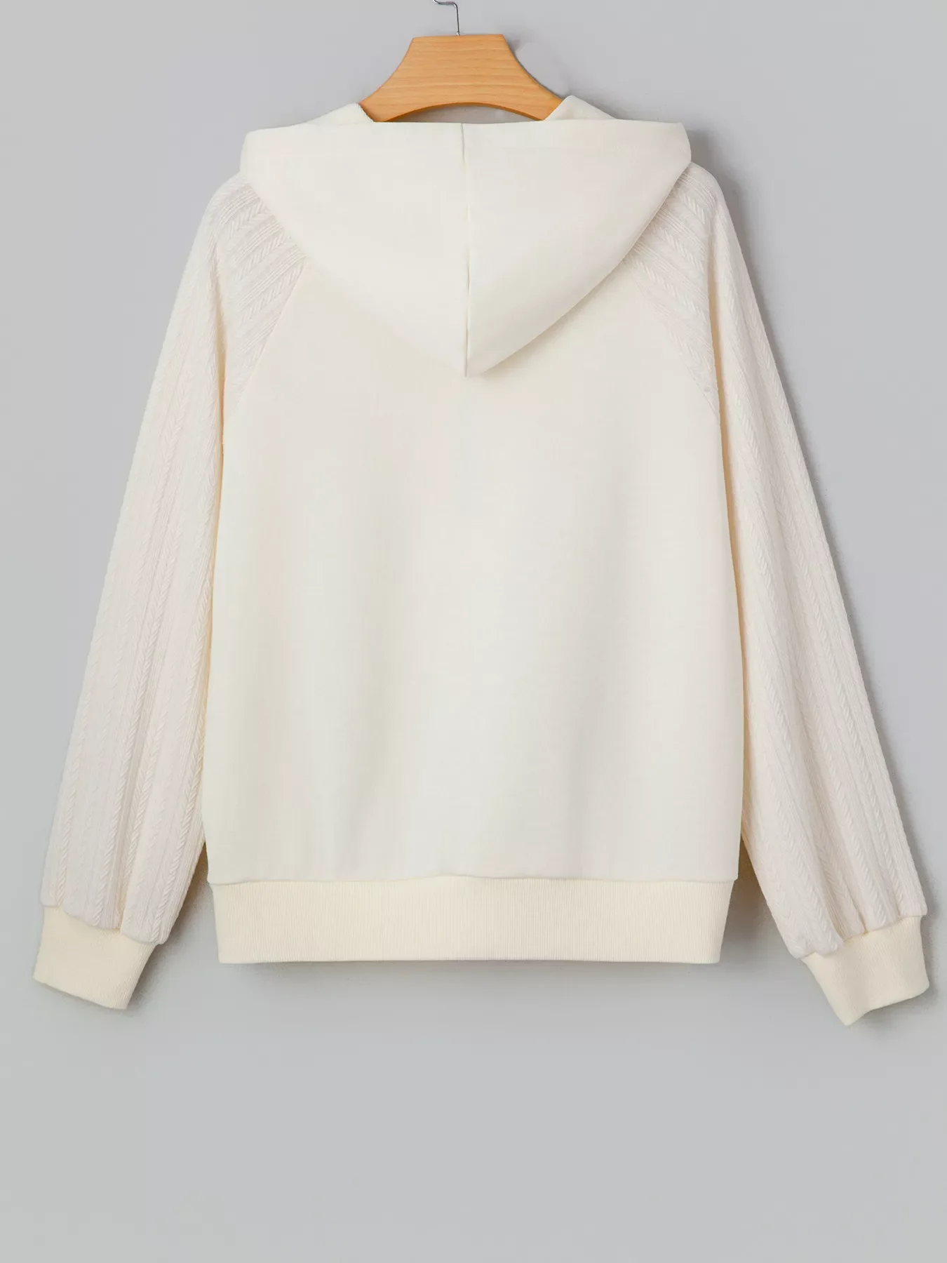 Solid Color Textured Sleeve Patchwork Half Zip Hoodie - Image 5