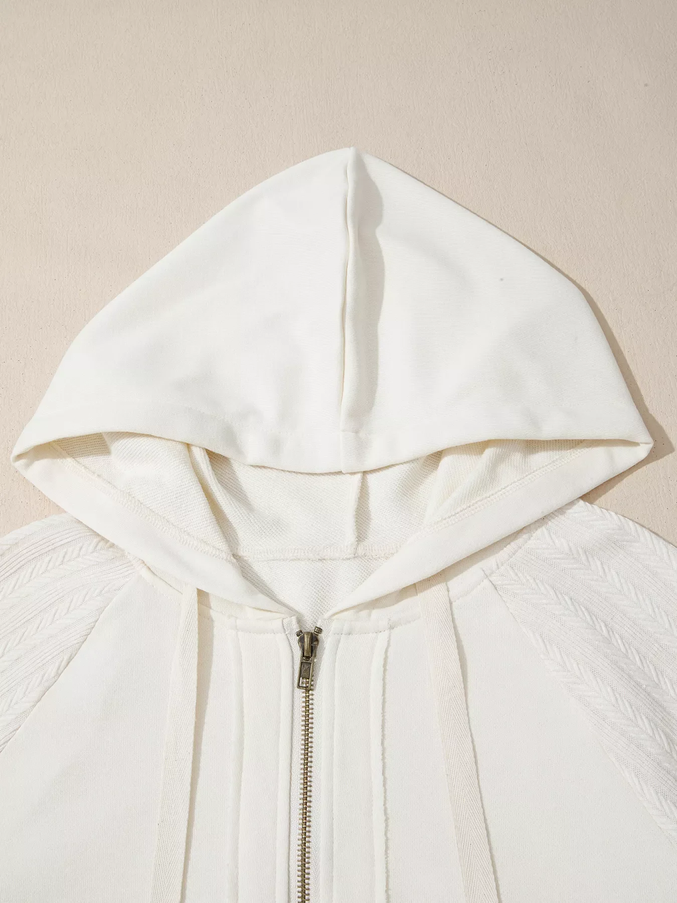Solid Color Textured Sleeve Patchwork Half Zip Hoodie - Image 6