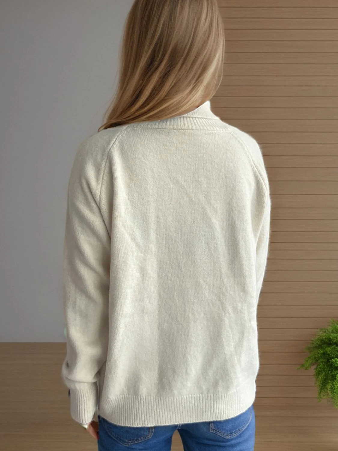 Solid Color Turtleneck Long Sleeve Sweater - Image 2