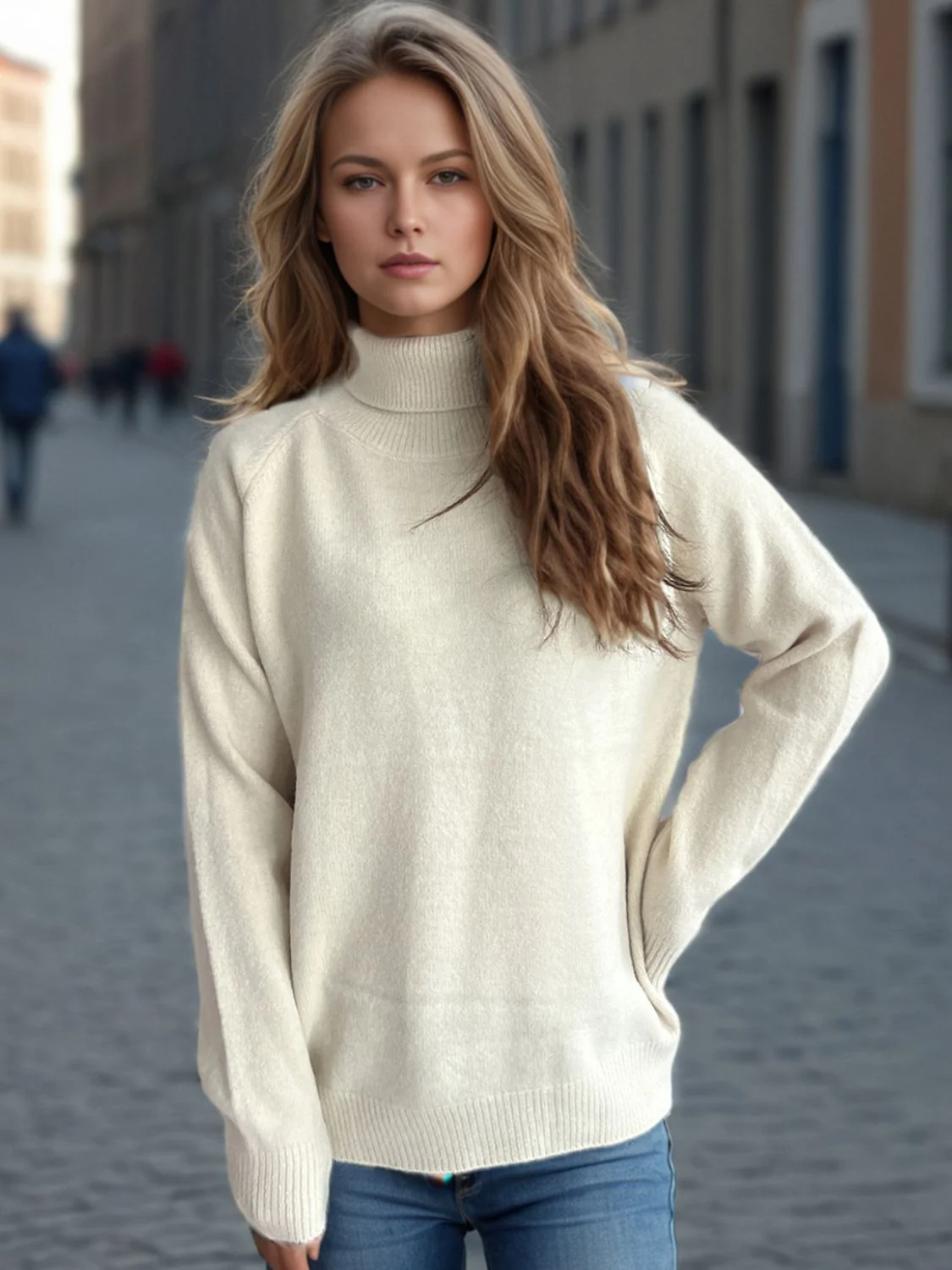Solid Color Turtleneck Long Sleeve Sweater - Image 4