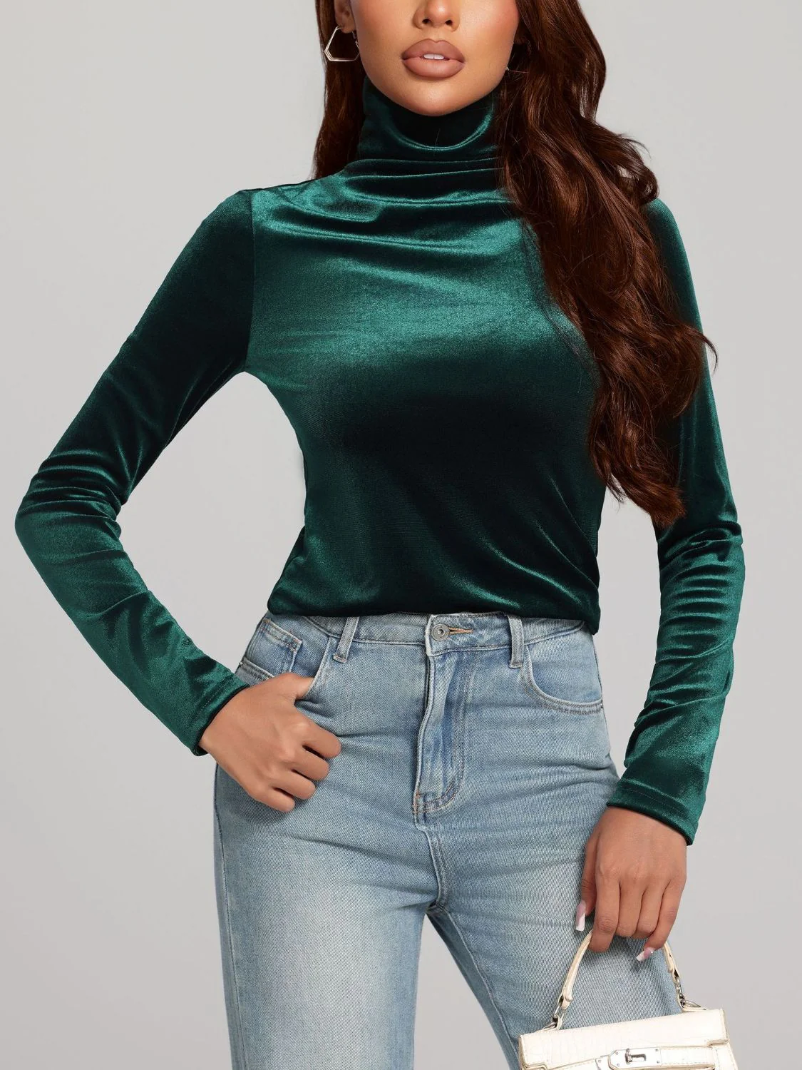 Solid Color Turtleneck Long Sleeve Top - Image 5