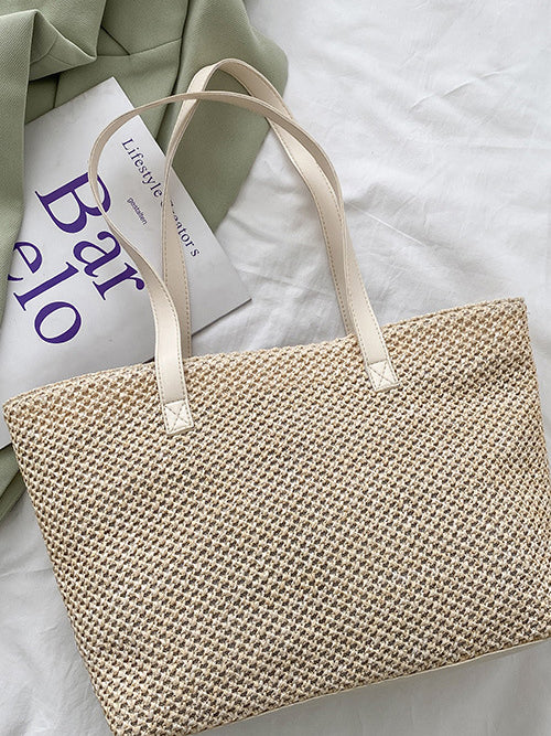 Solid Color Woven Tote Bag - Image 2