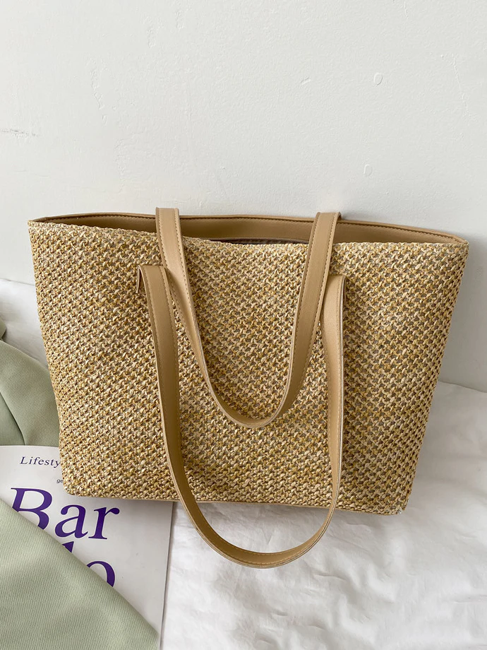 Solid Color Woven Tote Bag - Image 5