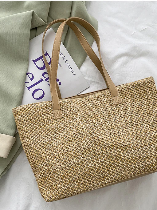Solid Color Woven Tote Bag - Image 6