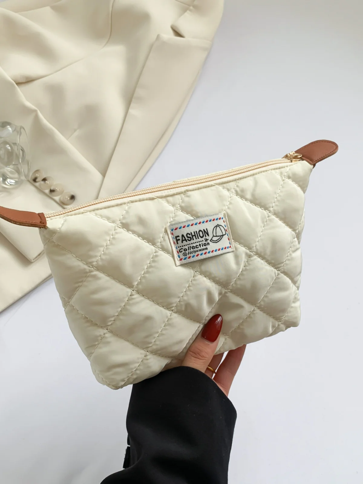 Solid Quilted Clutch with Zipper - Image 11