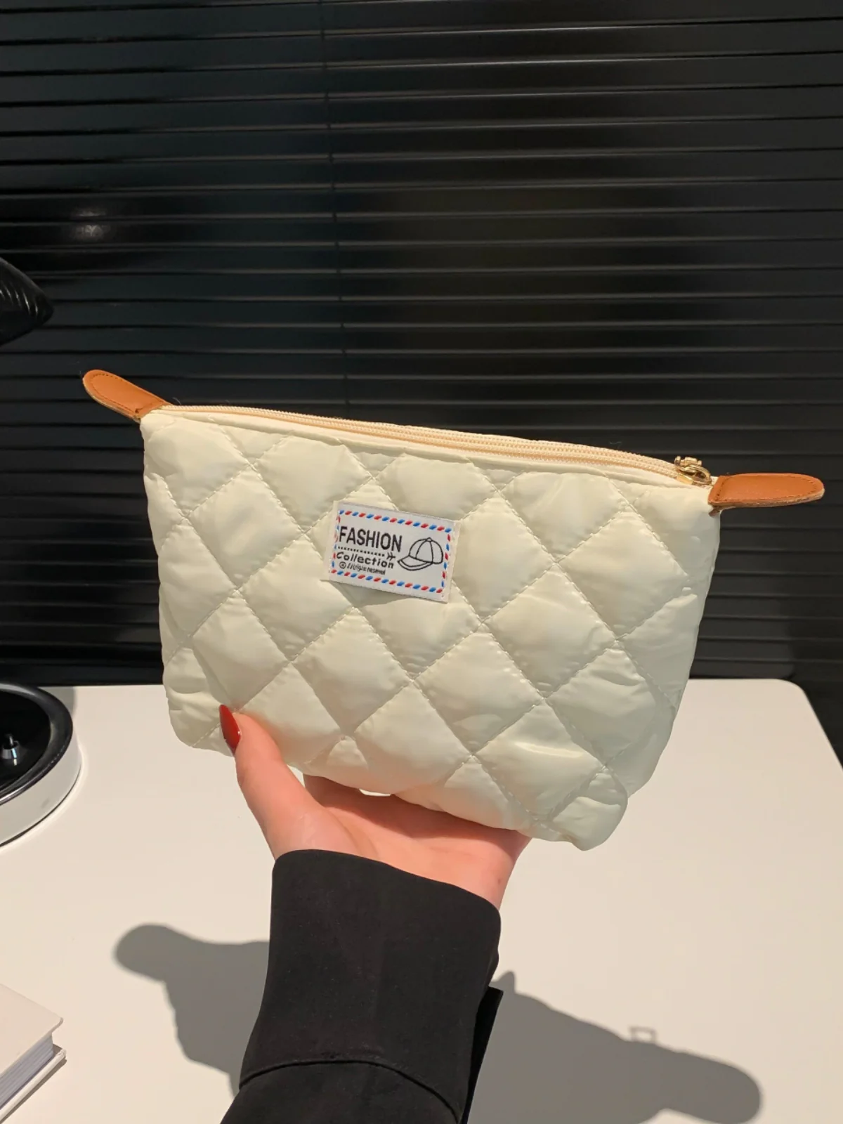 Solid Quilted Clutch with Zipper - Image 13