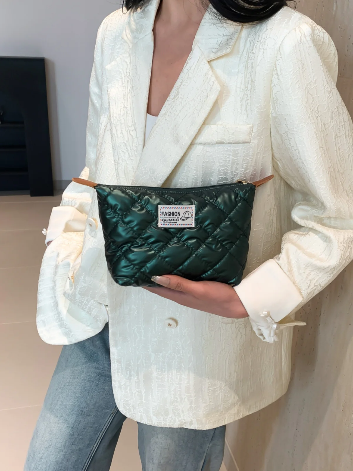 Solid Quilted Clutch with Zipper - Image 14