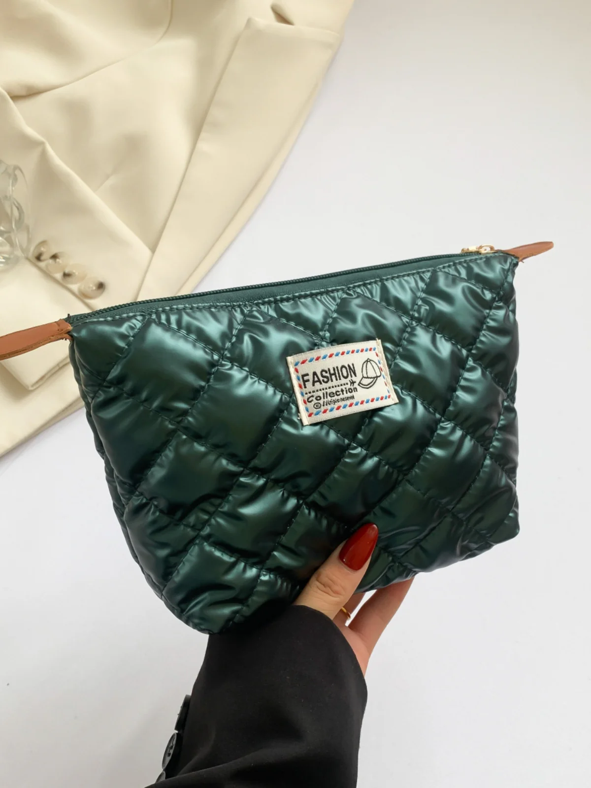 Solid Quilted Clutch with Zipper - Image 17